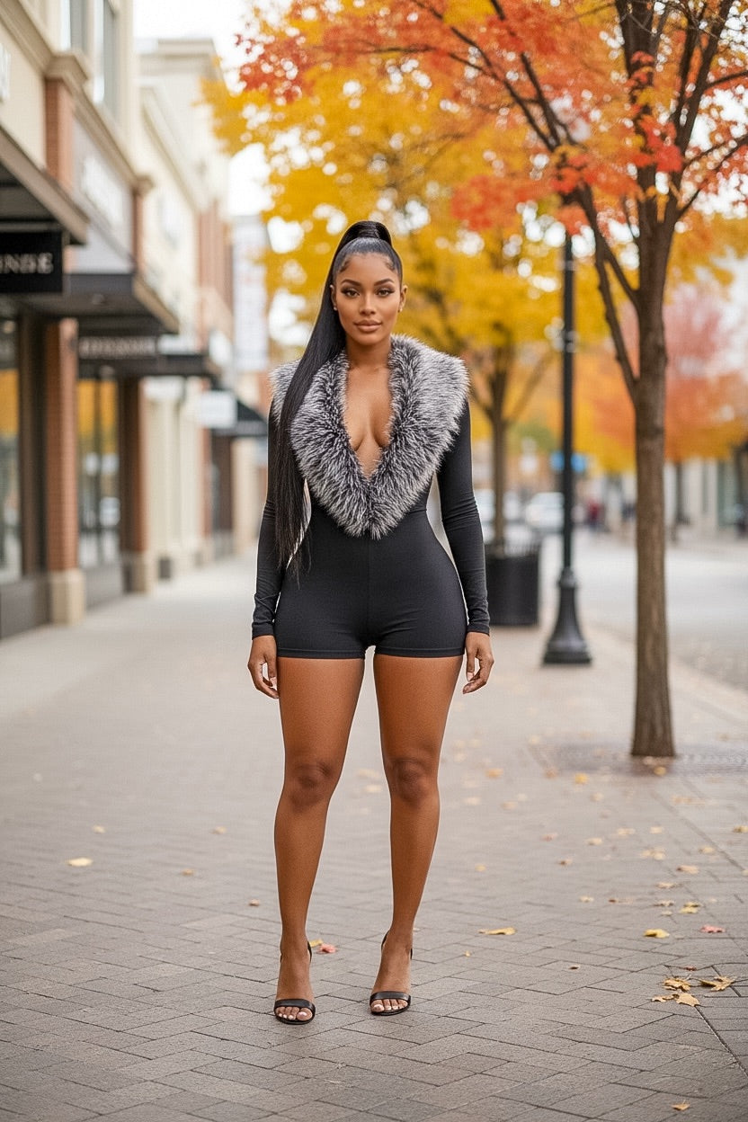 Isys Fur Collor Romper