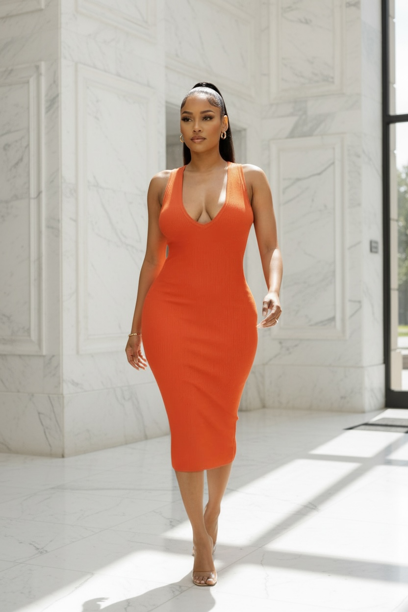 Rust (Soft Knit) Midi Dress