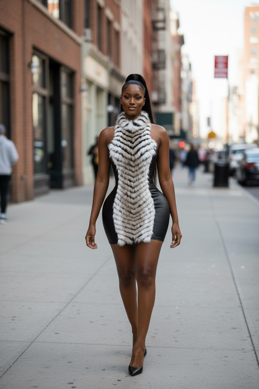 Catalina Fur Mini Dress